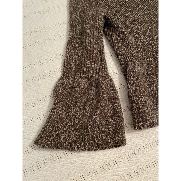 Express wool sweater women's large brown ruffle sleeve & hem crop minimalist - Picture 5 of 9